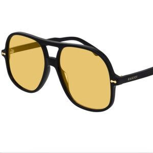 Gucci Black Aviator Sunglasses with Gold Lenses